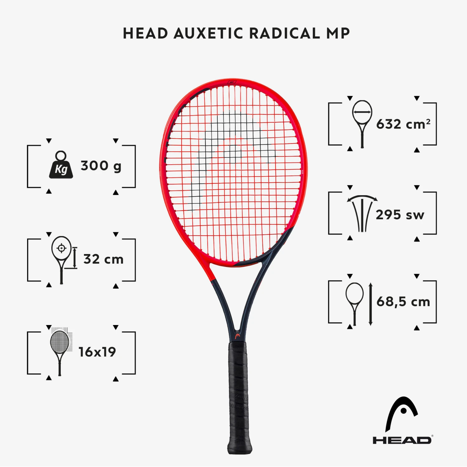Head Adult 300 G Tennis Racket Auxetic Radical MP 4 Head Adult 300 G Tennis Racket Auxetic Radical MP - Image 2