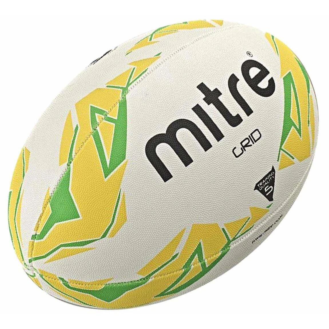 Mitre Grid Rugby Ball (White/Yellow/Green) 4 Mitre Grid Rugby Ball (White/Yellow/Green) - Image 2