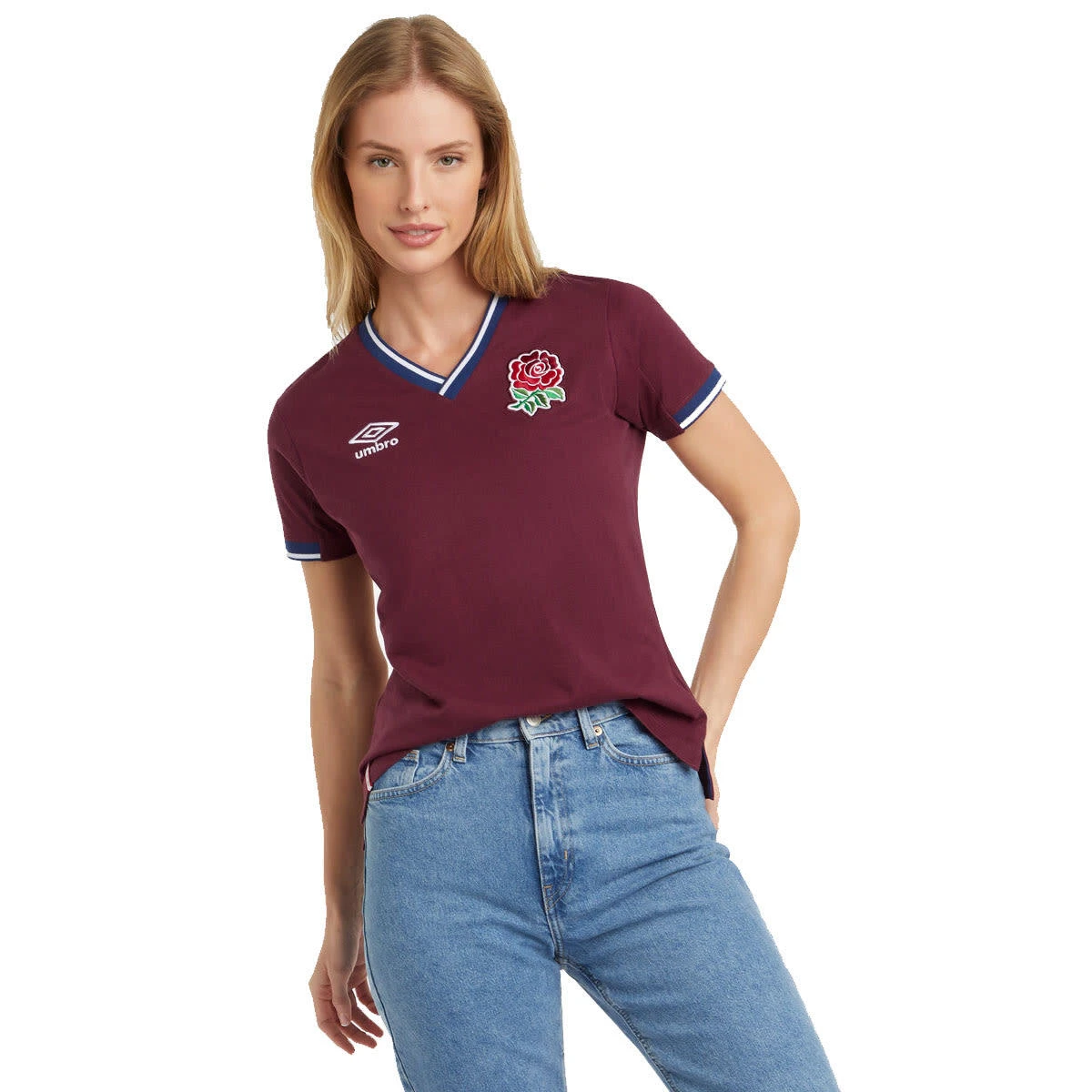UMBRO England Rugby Womens/Ladies Classic TShirt (Merlot/Navy) 4 UMBRO England Rugby Womens/Ladies Classic TShirt (Merlot/Navy) - Image 2