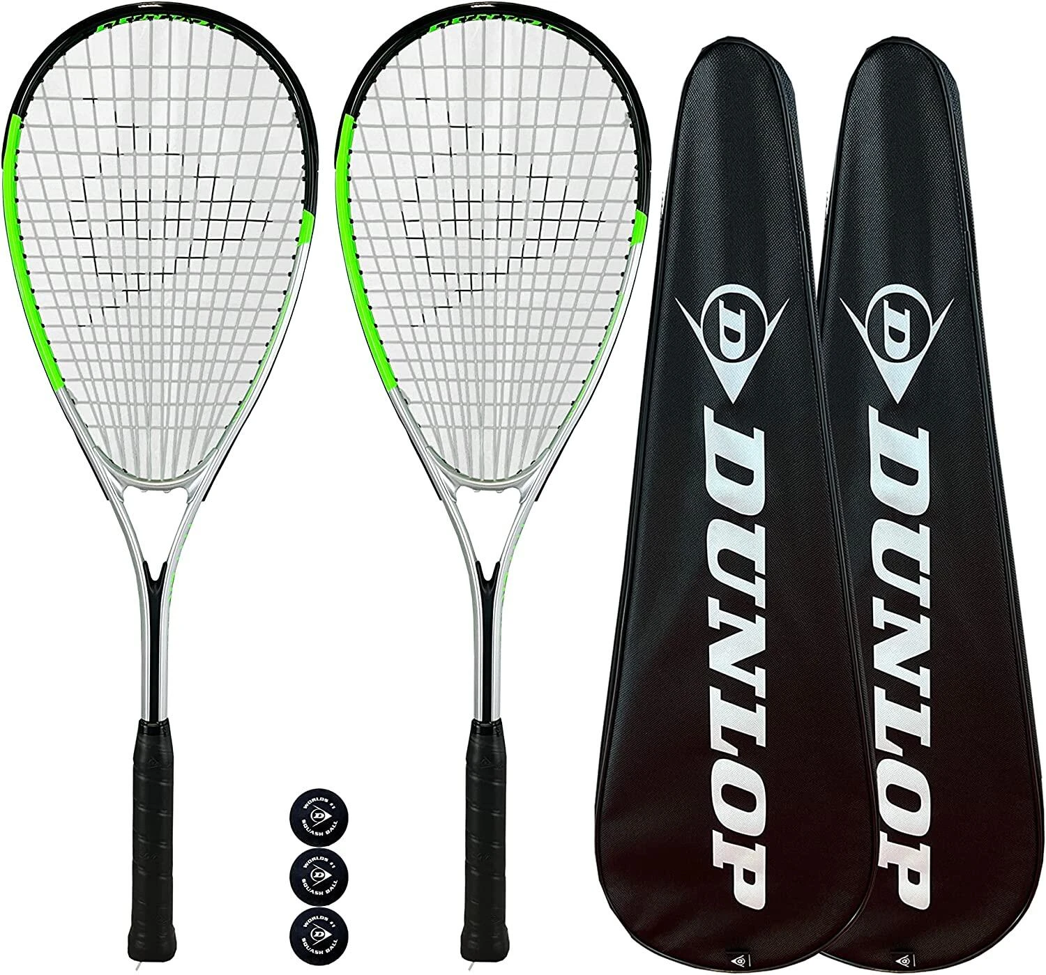Dunlop Hyper Lite Max Squash Racket Twin Pack, Inc Covers & 3 Squash Balls 3 Dunlop Hyper Lite Max Squash Racket Twin Pack, Inc Covers & 3 Squash Balls