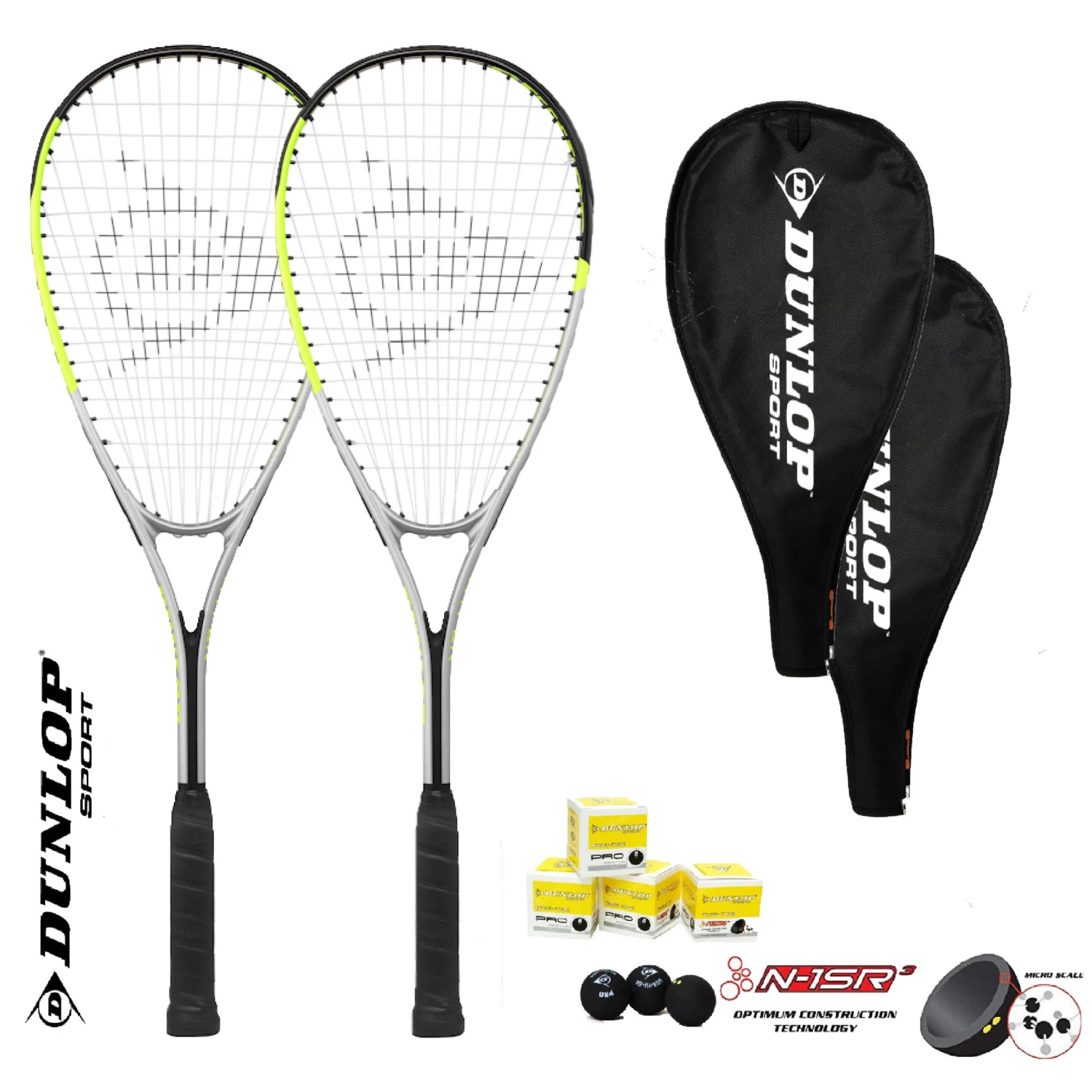 Dunlop Hyper Lite Squash Racket Twin Set Inc Protective Covers & 3 Squash Balls 3 Dunlop Hyper Lite Squash Racket Twin Set Inc Protective Covers & 3 Squash Balls