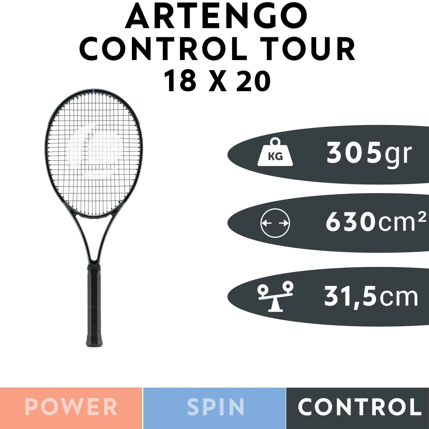 Artengo Adult Tennis Racket Control Tour TR960 18x20 Unstrung - Grey 16 Artengo Adult Tennis Racket Control Tour TR960 18x20 Unstrung - Grey - Image 14