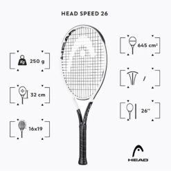Head Kids' Tennis Racket Graphene 360+ Speed 26 - White/Black -Ball Sports Store k8de29d9512eb78daad29f37301f8bd02