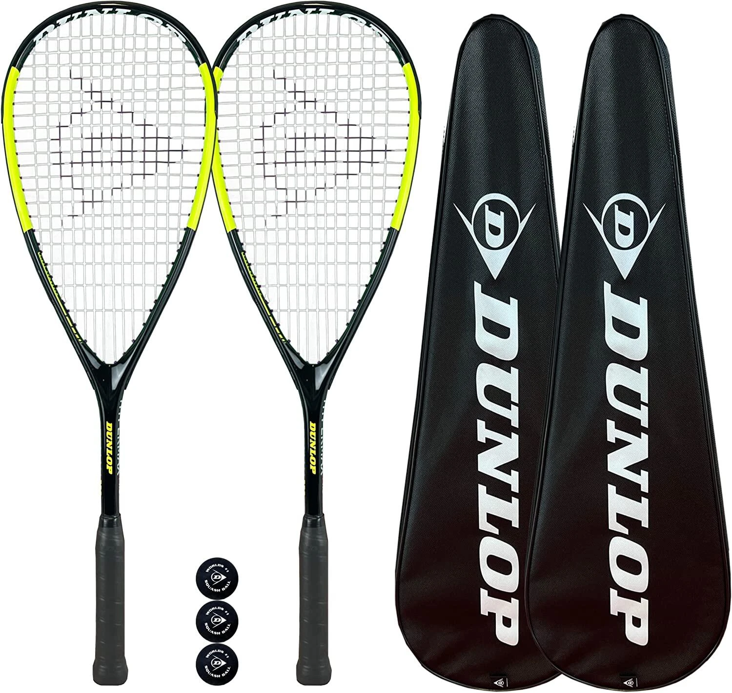 Dunlop Hypermax Pro Squash Racket Twin Set Inc Covers & 3 Squash Balls 3 Dunlop Hypermax Pro Squash Racket Twin Set Inc Covers & 3 Squash Balls